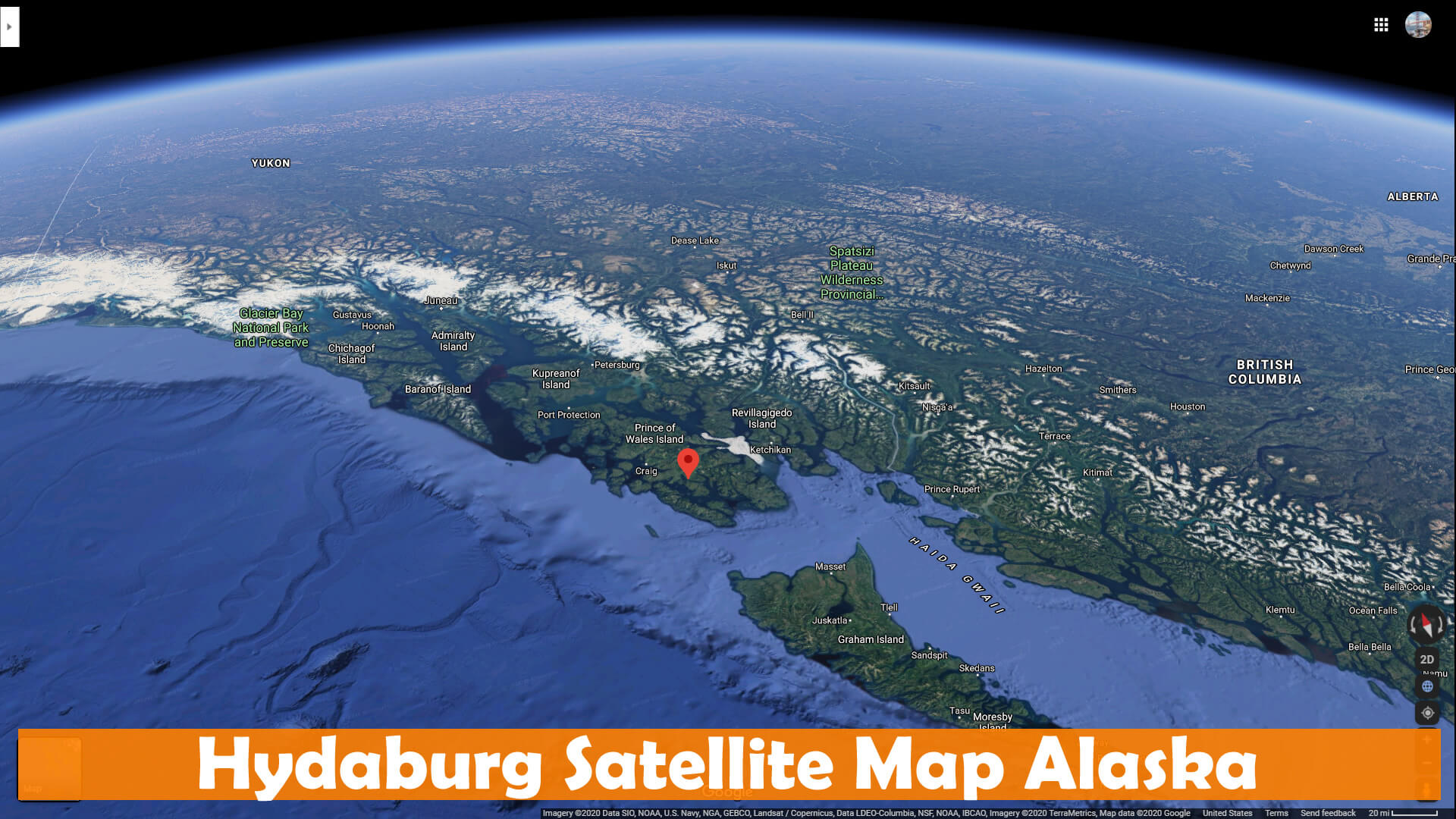 Hydaburg Satellite Carte Alaska